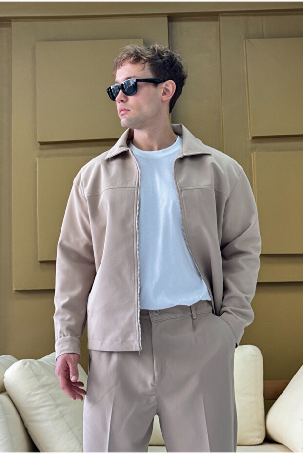 Kumaş Oversize Astarlı Ceket - 8