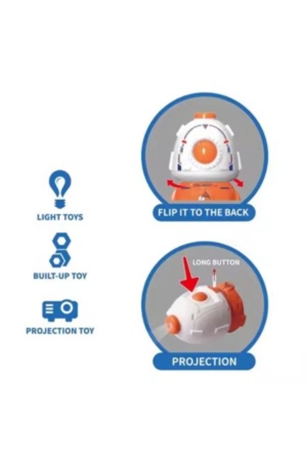 Planet projector with 3 figurines - astronaut, robot and alien, for kids 3+, white-orange - 5