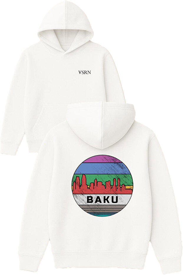 Azerbaijan Design Printed Oversized White Hooded Sweatshirt