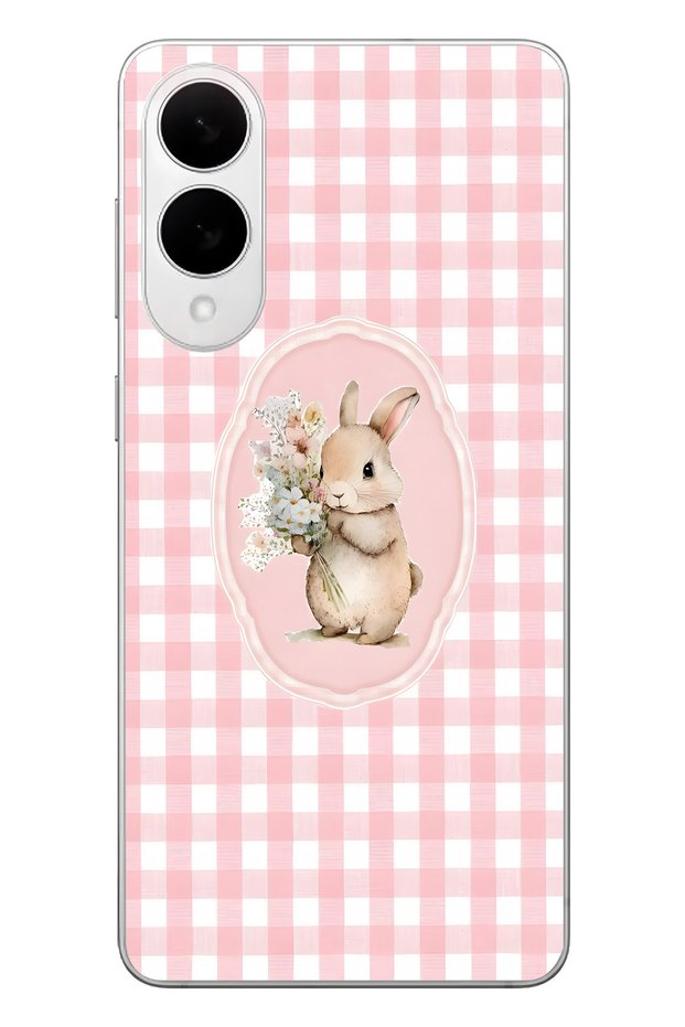 Samsung Galaxy S25 Edge Compatible Floral Rabbit Pattern Transparent Phone Case