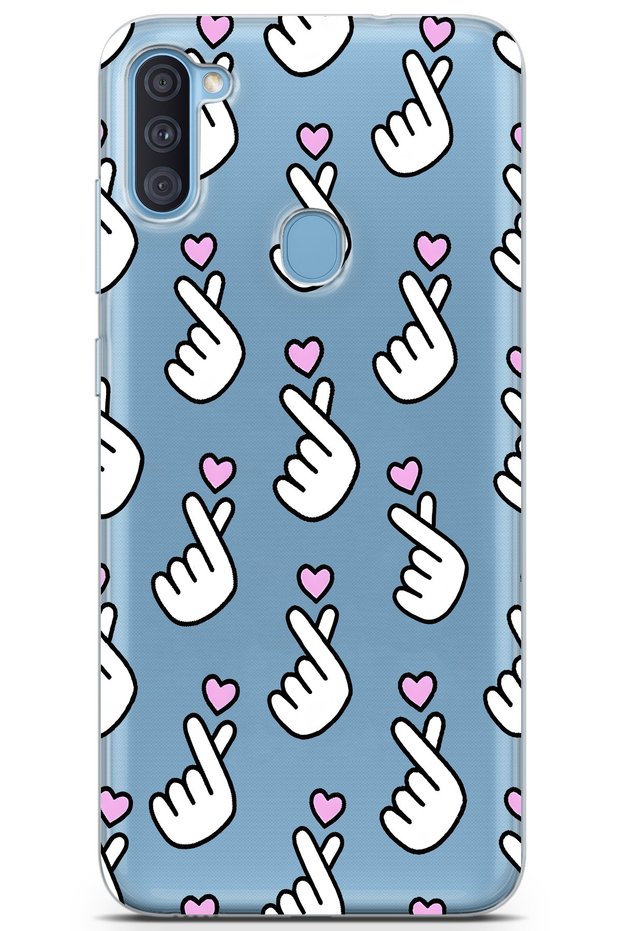 Samsung Galaxy A11 / M11 Compatible Finger Heart Pattern Transparent Phone Case