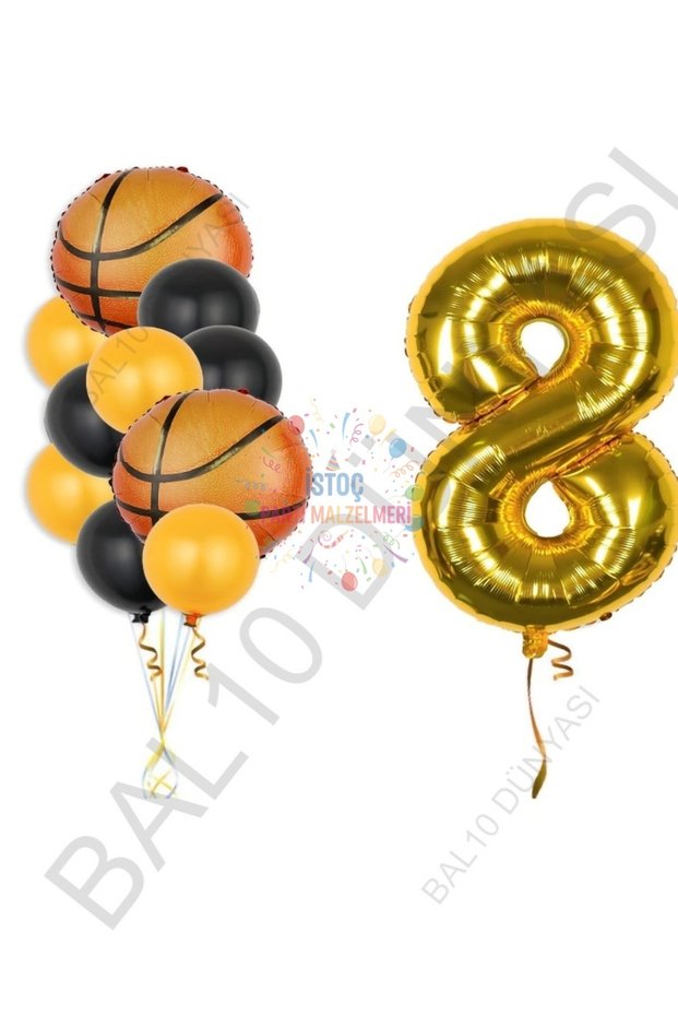 Renaissance Gold Color Number Basketball Ball Foil Latex Balloon Set Age 8