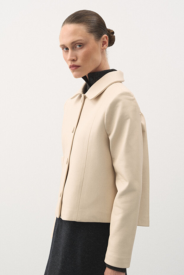 Kısa Deri Ceket Bej - 5