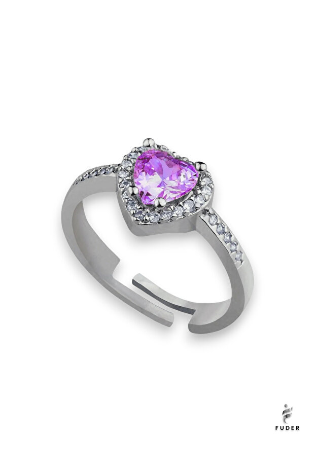Silver Color Purple Stone Heart Ring