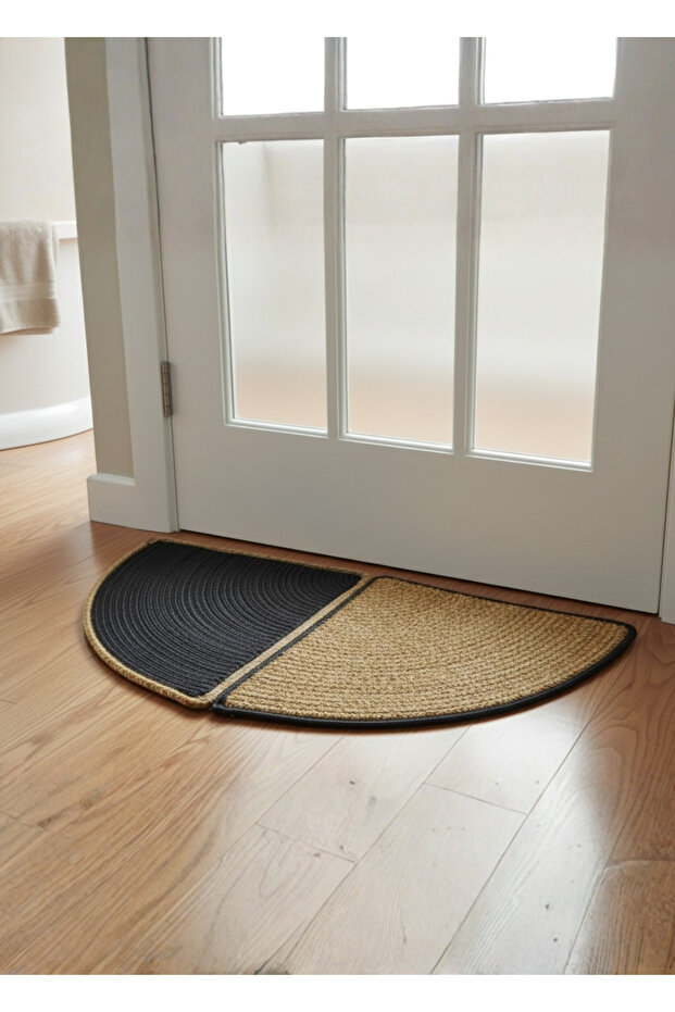 Rustik Yarım Ay El Yapımı Jüt Yarım Daire Kapı Önü Paspası Doğal Hasır Karşılama Paspası - 2