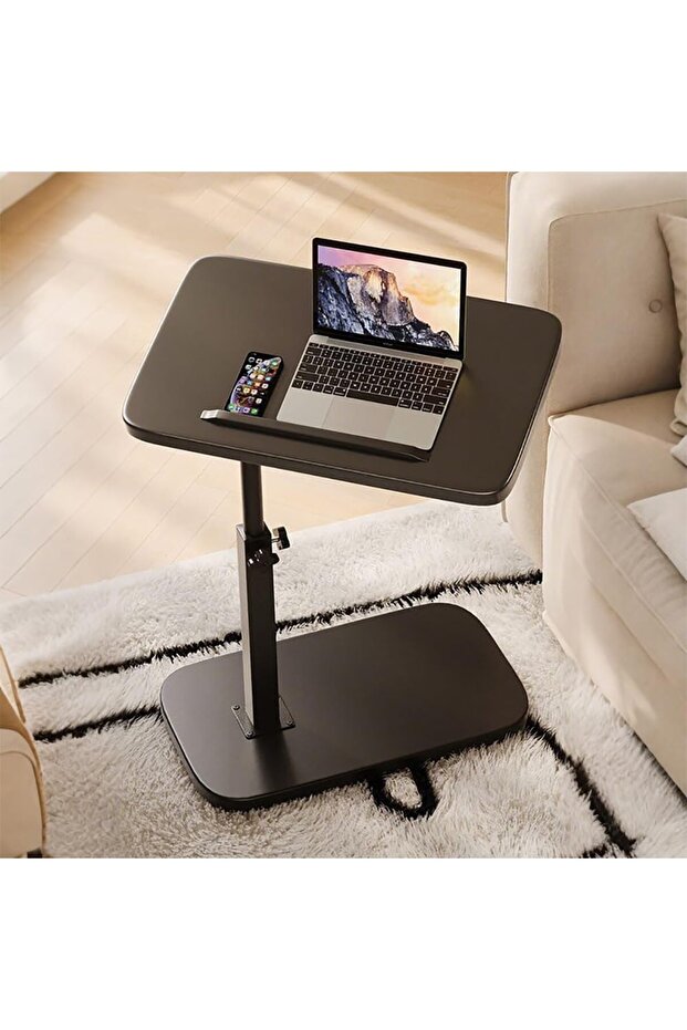 Small Sofa End Table Adjustable Height & Tiltable Tabletop (Black) - 1