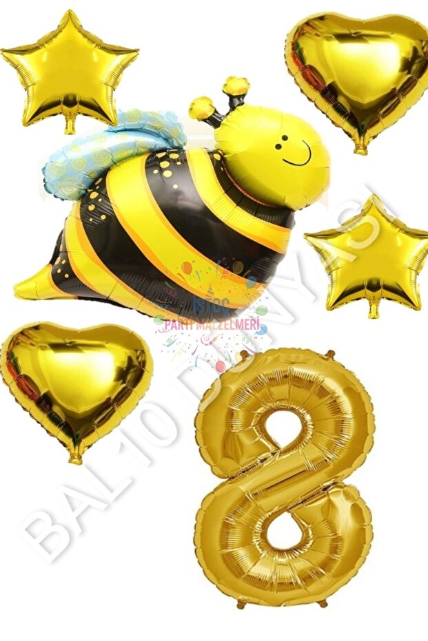 Bee Character Star Heart Foil Balloon Party Set Age 8