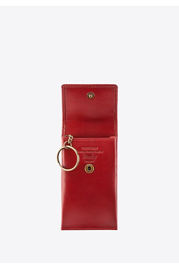 Men's Rectangular Leather Key Case Red Leather - 1