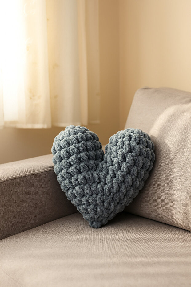Romantic Heart Pillow - Valentine's Day Gray Heart Pillow - Modern for Gift and Decoration