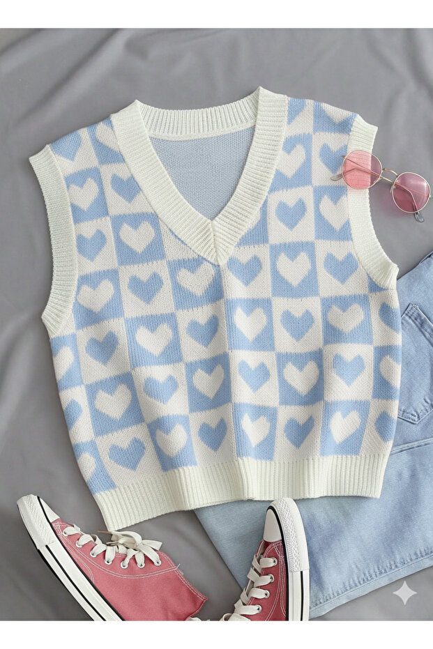 Kadın Bebe Mavi Oversize Triko Süveter - 1