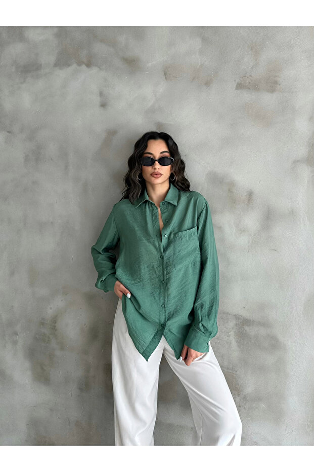 Yeşil Oversize Gömlek - 1