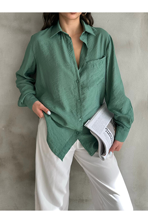 Yeşil Oversize Gömlek - 2