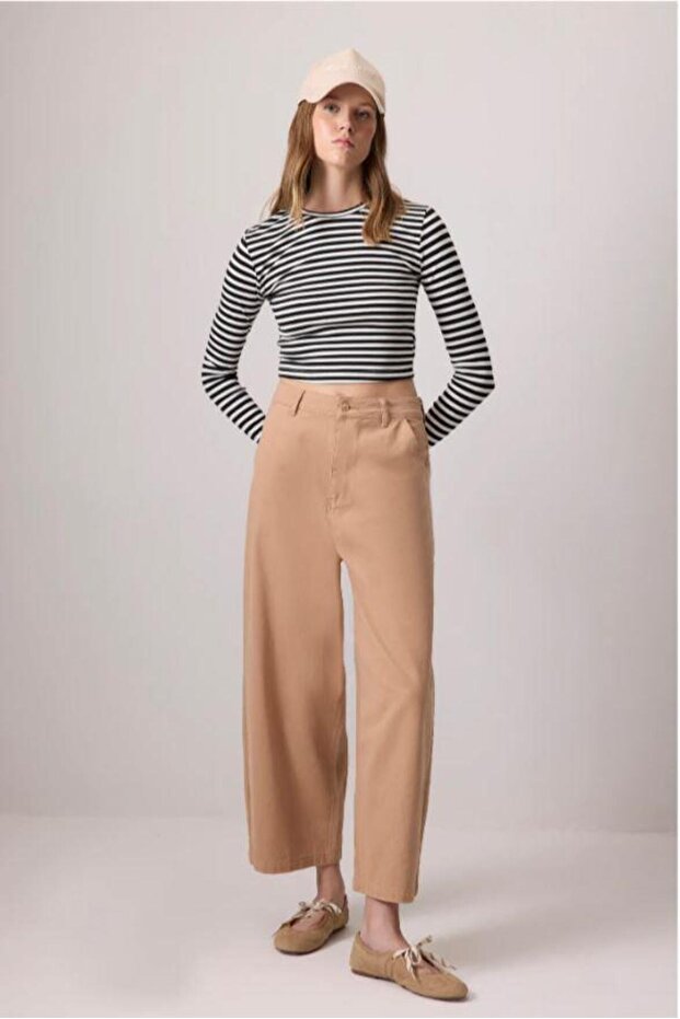 %100 Pamuk Çizgili Basic Örme Tişört Siyah - 3