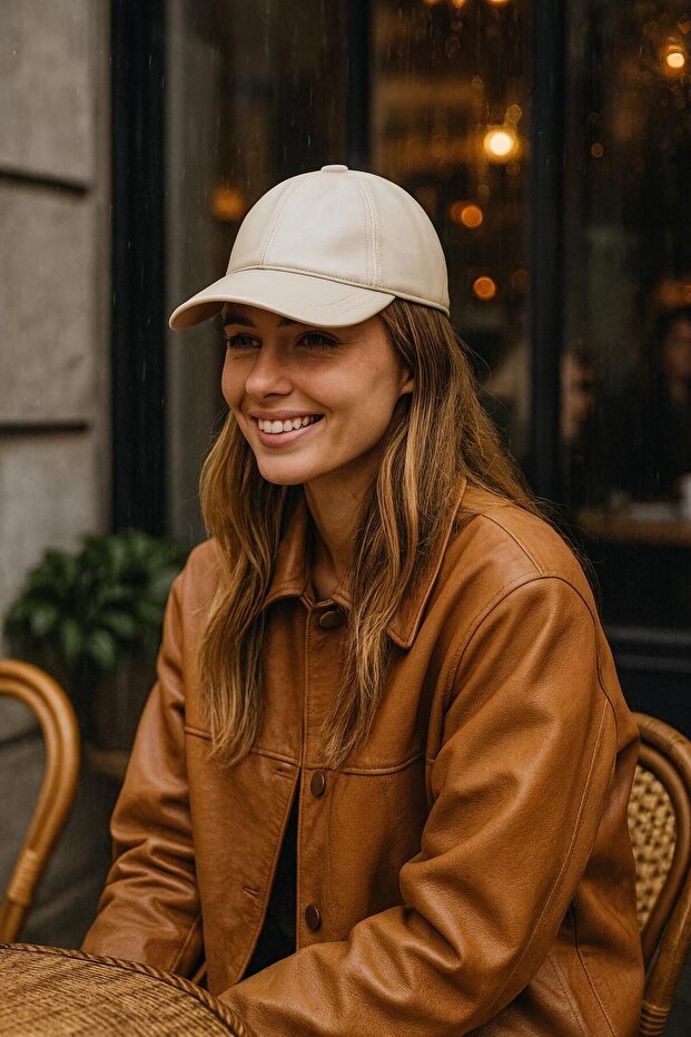 White Faux Leather Women's Cap Hat