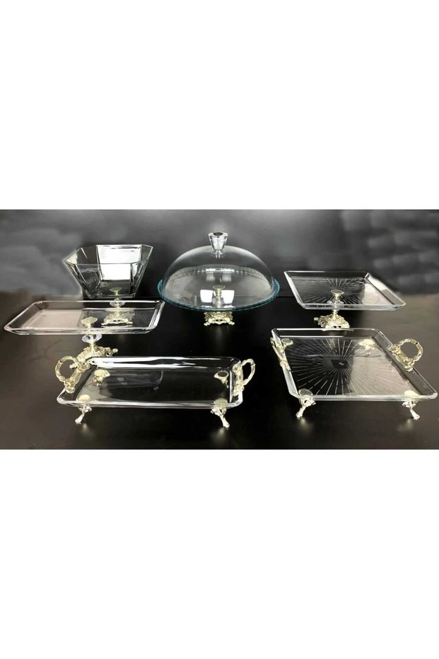 6 Pieces Cast Silver Glass Presentation Stand with Cast Legs