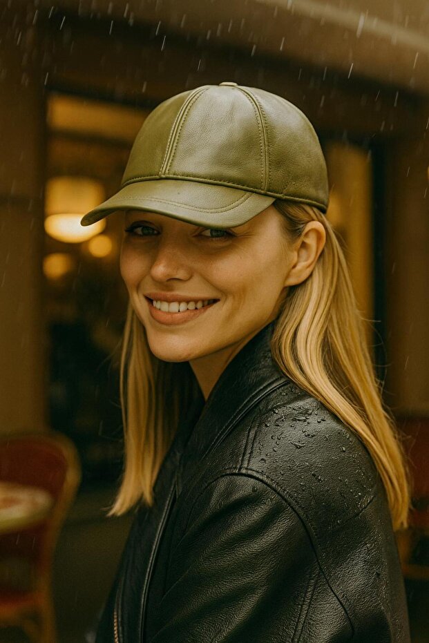 Green Faux Leather Women's Cap Hat