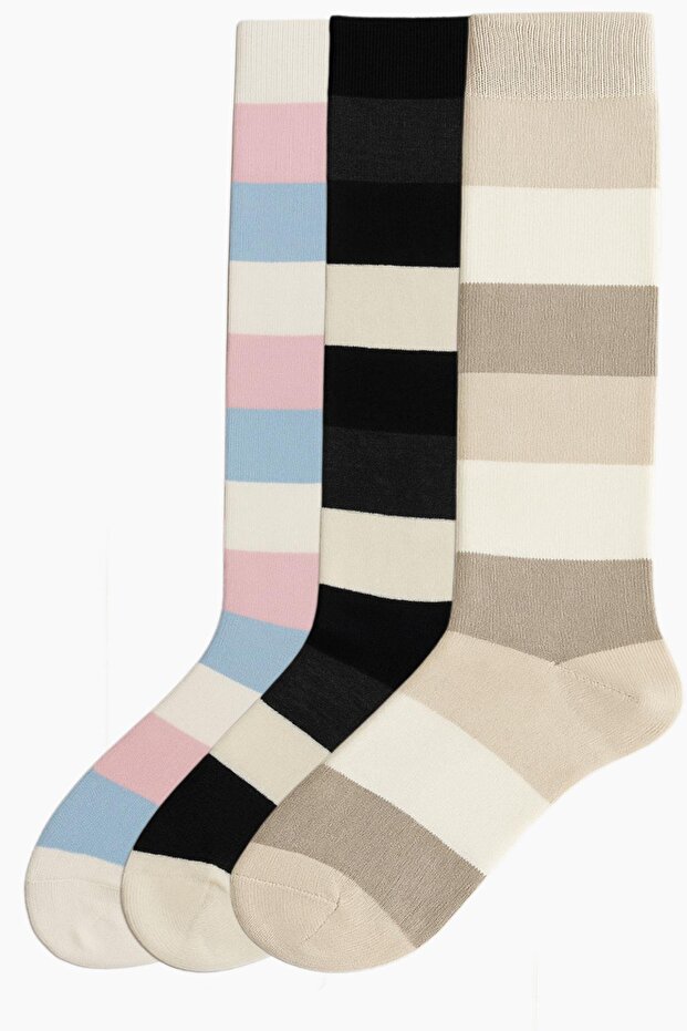 3 Pieces of Striped and Colorful Knee-Length Socks