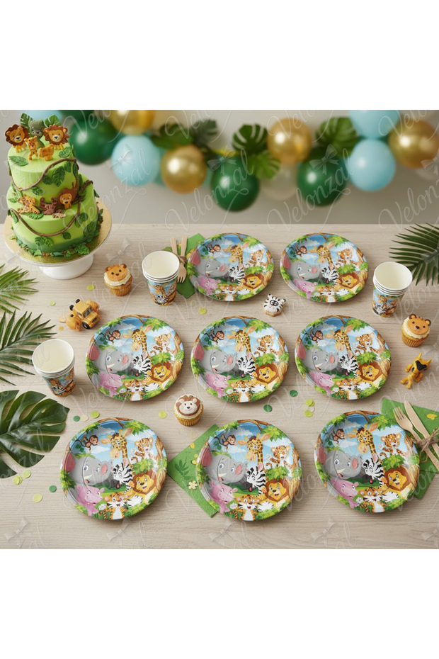 Safari Sevimli Hayvanlar Temalı Tabak-Doğum Günü-Kutlama-Parti Konsept Karton Tabak-8 Adet - 6