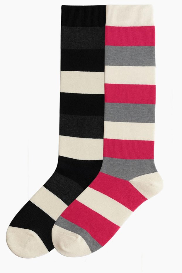 2 Pieces of Striped and Colored Knee-Length Socks