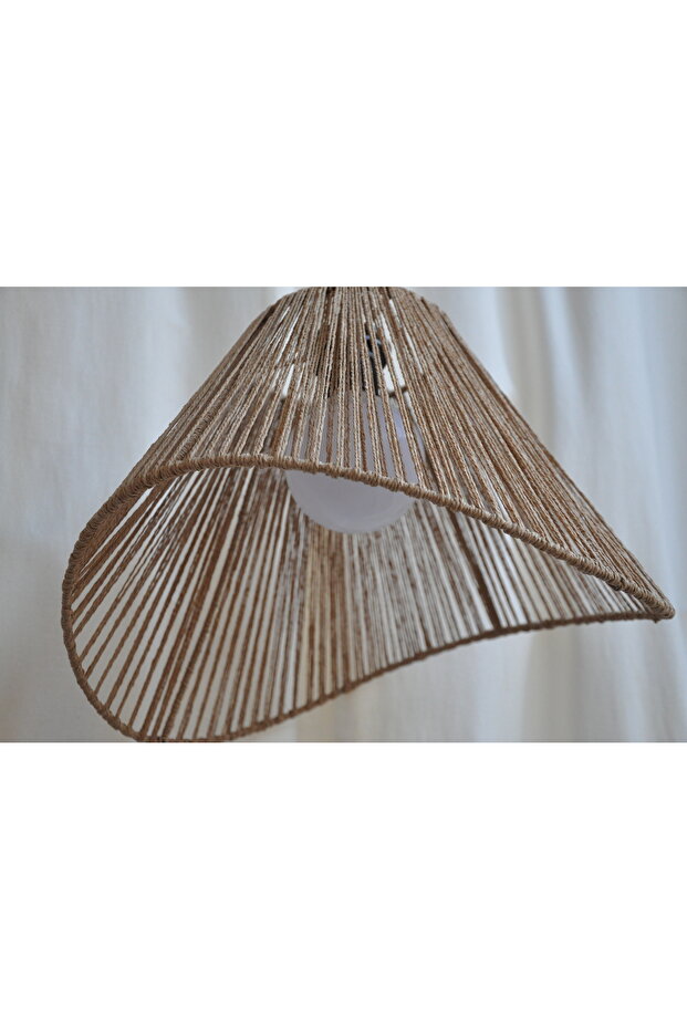 El Yapımı Jüt Makrome Avize - Rustik Bohem Tarz Dekoratif Sarkıt - Duy Dahil - 3