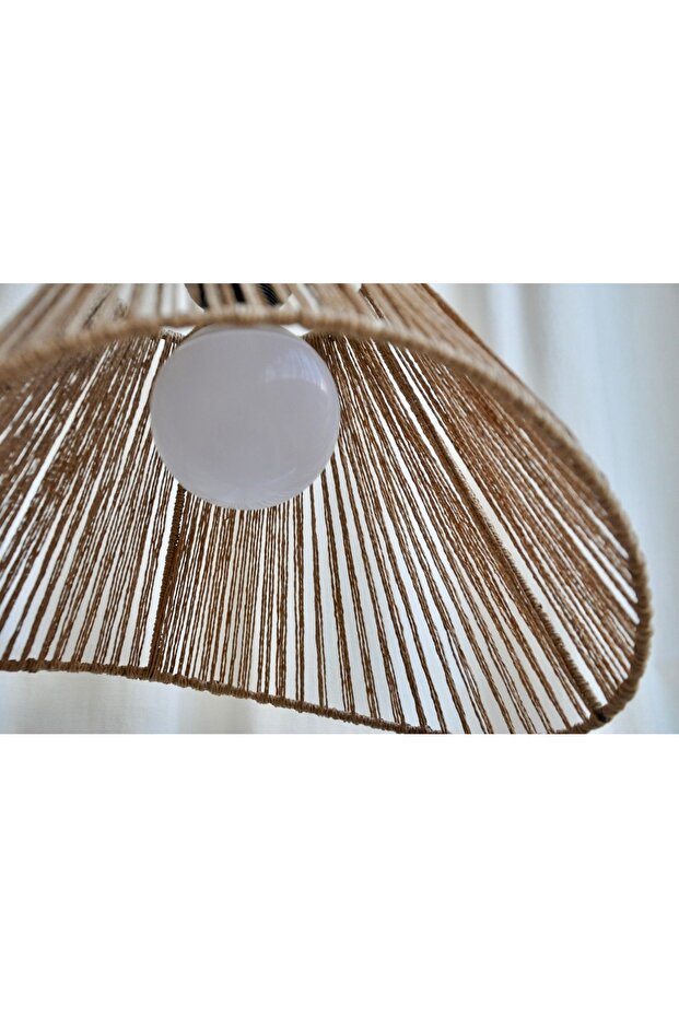 El Yapımı Jüt Makrome Avize - Rustik Bohem Tarz Dekoratif Sarkıt - Duy Dahil - 5