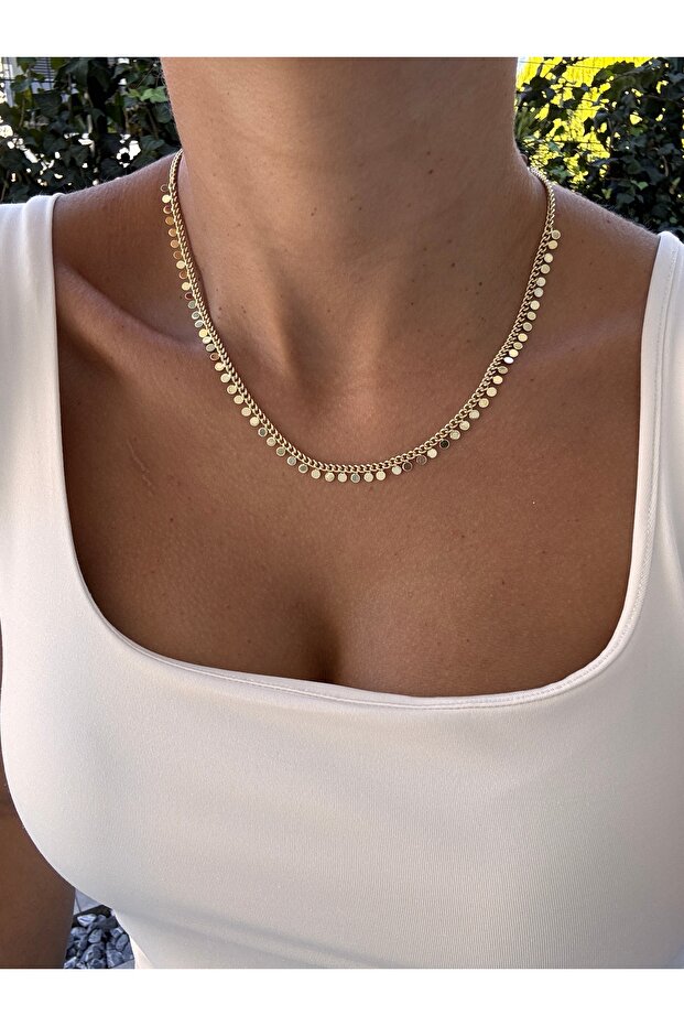 14K Altın Kaplama Paslanmaz Çelik Pullu Kolye | Sallantılı Pullu Kolye - 7