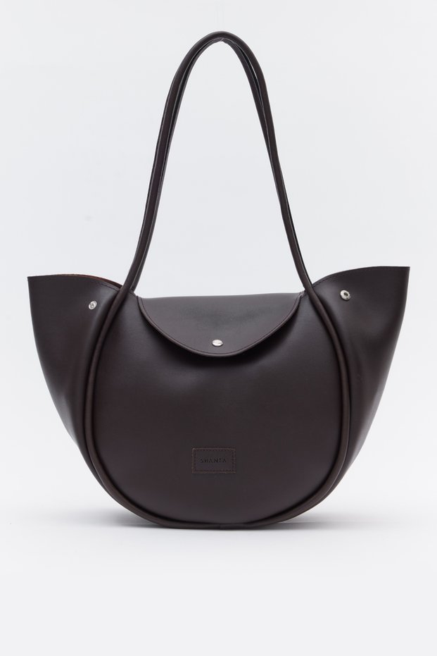 Bitter Brown D42 Large Size Daily, Work and School Women's Shoulder Bag with Snap Fastener Side Detail