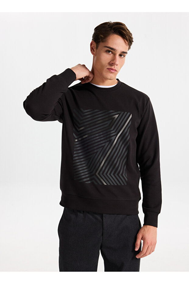 Crew Neck Black Men's Sweatshirt Gu25Mfw08031