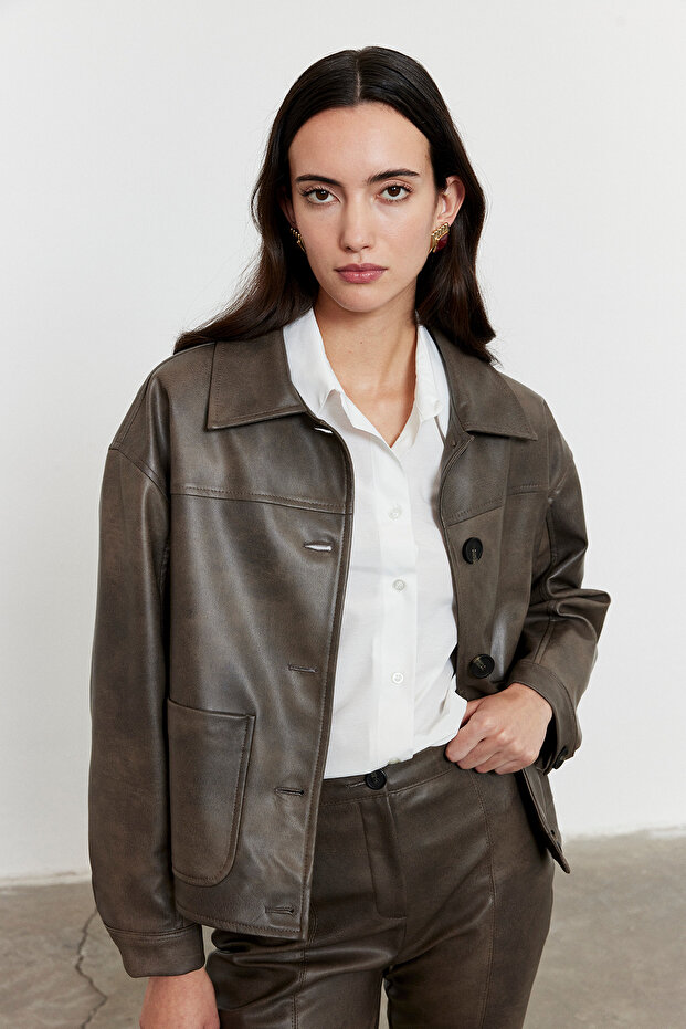 Suni Deri Bomber Ceket - 3