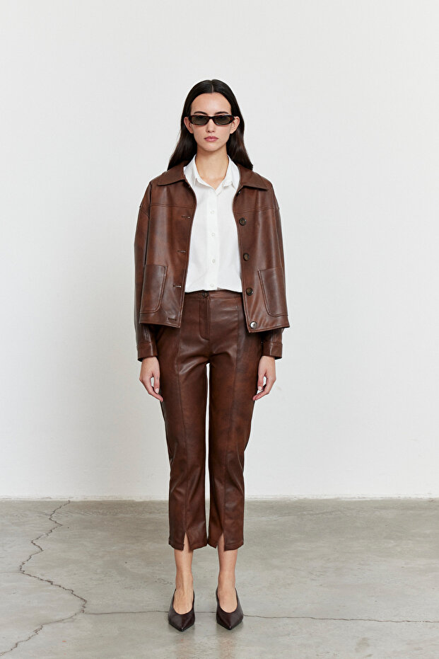 Suni Deri Bomber Ceket - 2