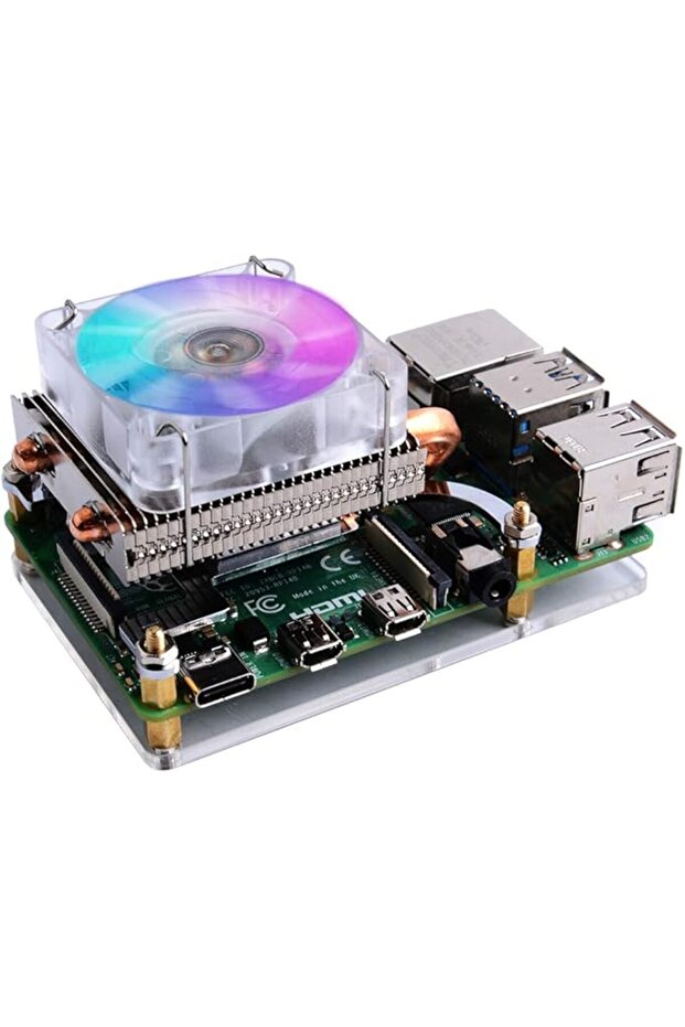 مبرد وحدة المعالجة المركزية Raspberry Pi PWM منخفض الارتفاع مع مشتت حراري RGB (فضي، 4 دبابيس) - 1