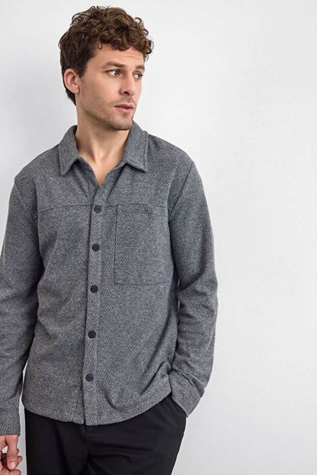 Gri Regular Fit Örme Gömlek - 5
