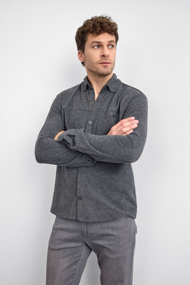 Antrasit Regular Fit Örme Gömlek - 4