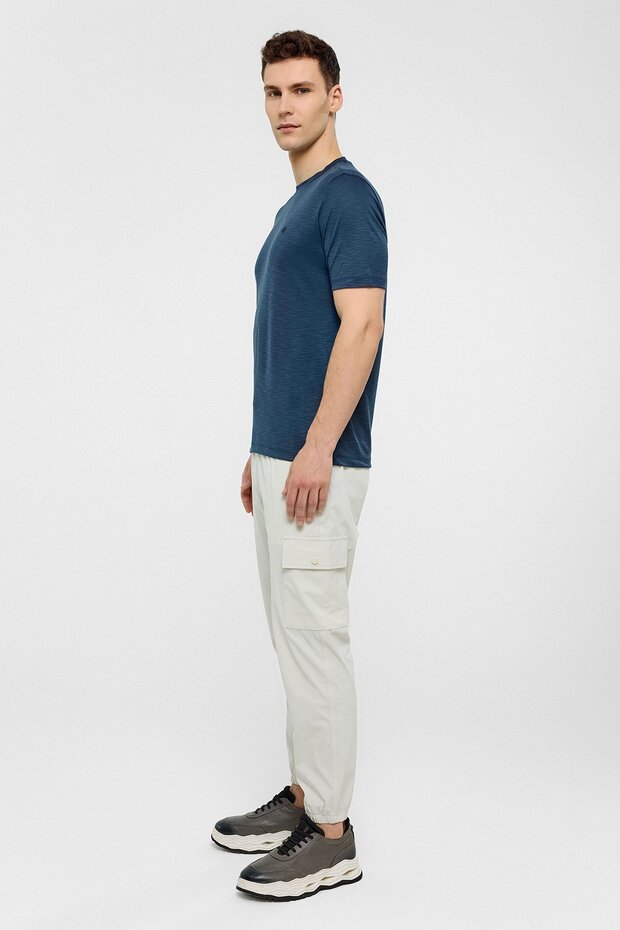 Lacivert Basic Flamlı Tişört - 7