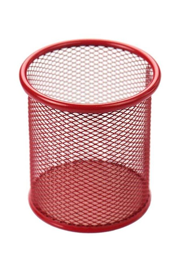 Metal Round Shape Pen Pencil Holder - Red
