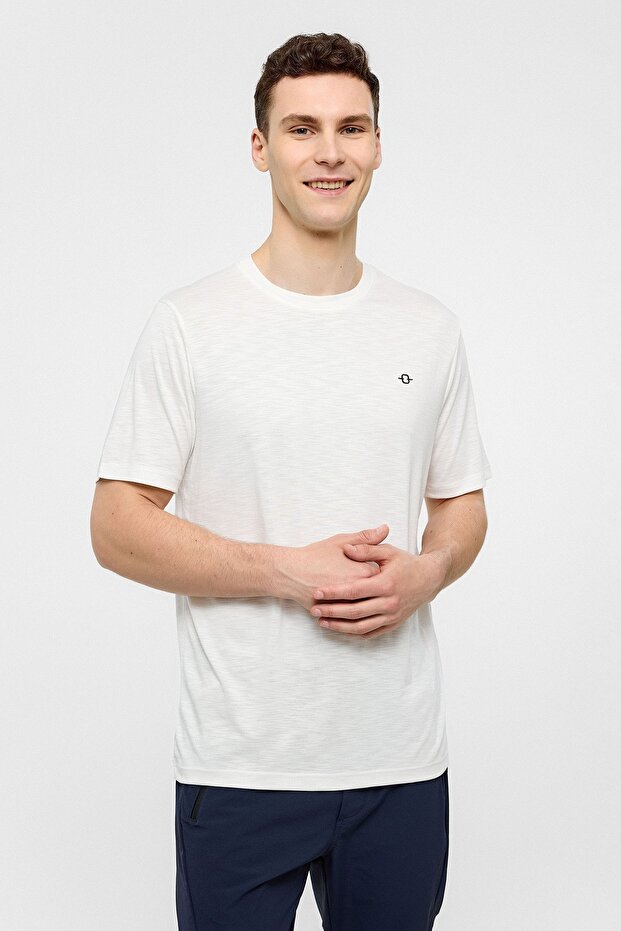 Beyaz Basic Flamlı Tişört - 2