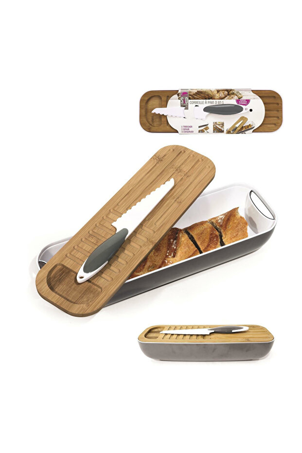 3-in-1 set: board, container and knife, gray - 1