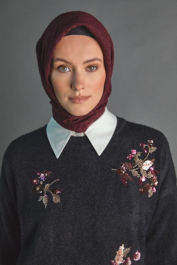 Boncuk Çiçekli Triko Tunik - 4