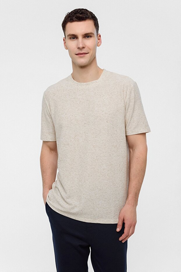 Ecru Regular Fit Crew Neck T-Shirt