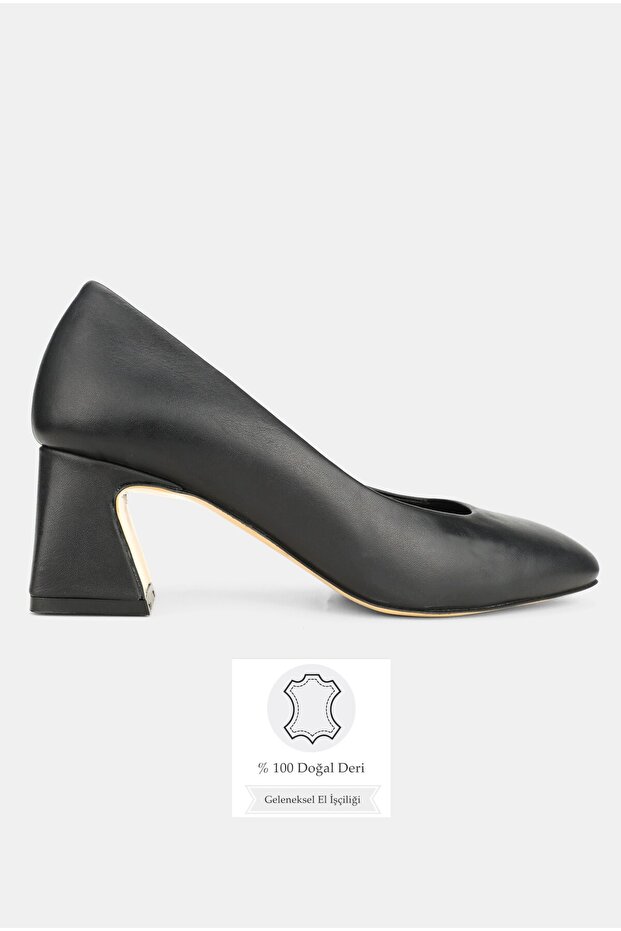 Women's Black Genuine Leather Classic Shoes with Medium Heel, Size 35-41
