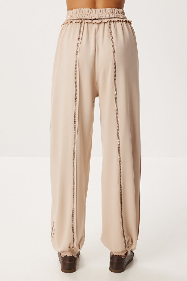 Kontrast Şeritli Örme Alt-Üst Takım LDM0008 BEJ - 6