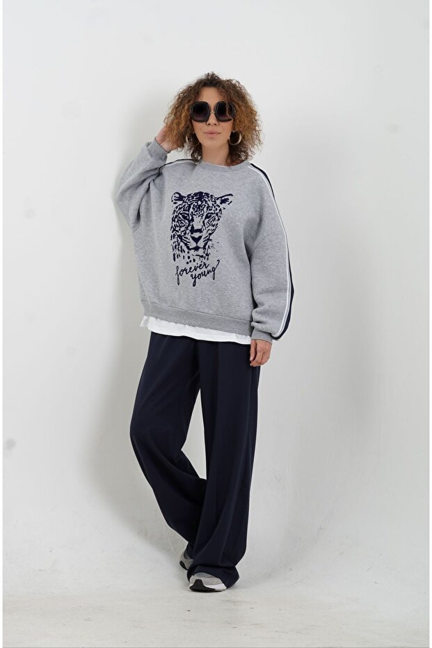 Navy Blue Side Elasticated Trousers
