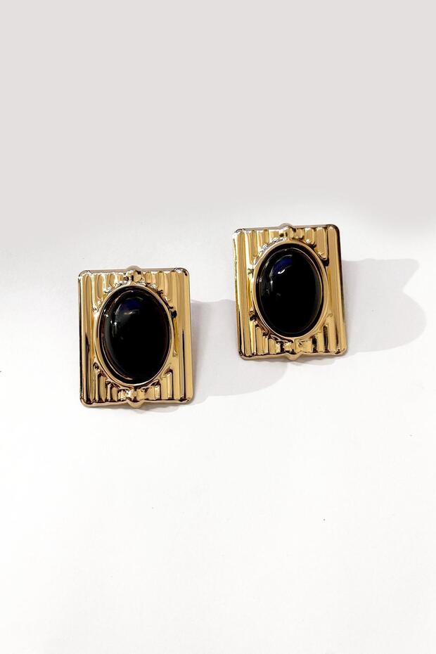 Large Vintage Earrings with Gold Detail and Black Enamel