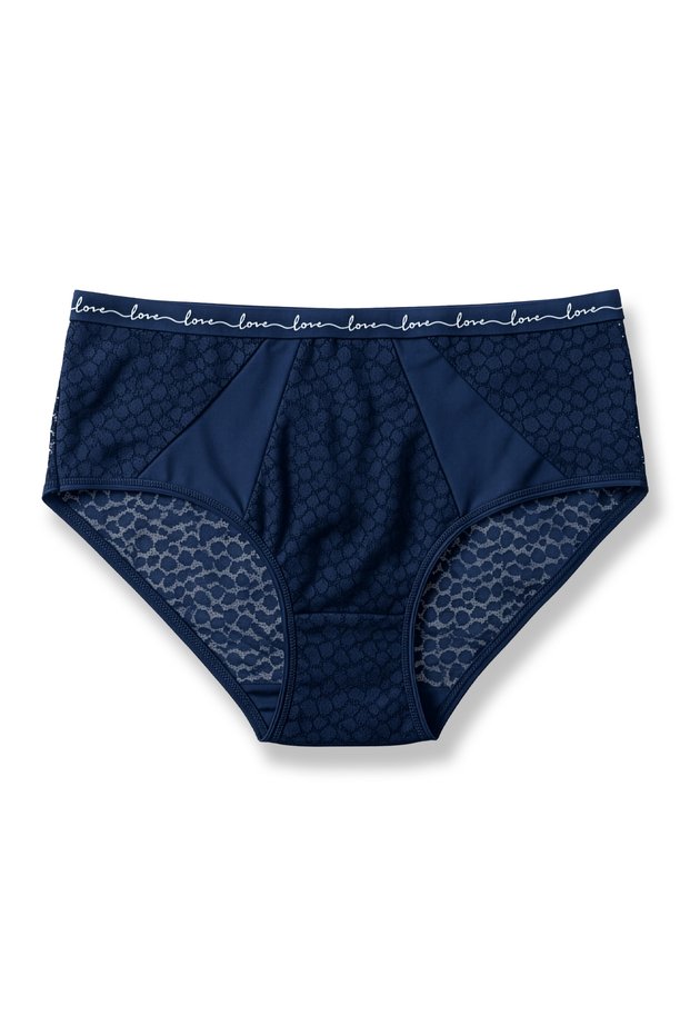 Women's High Waist Panties with Leopard Lace Tulle Detail and Love Elastic