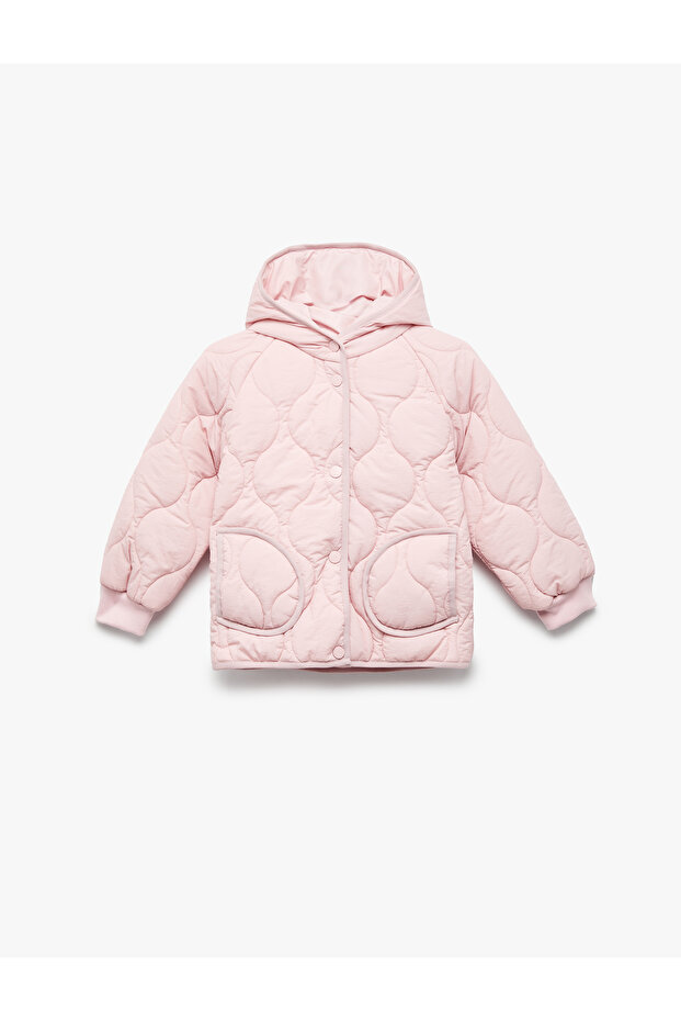 Long Sleeve Buttoned Hooded Quilted Coat