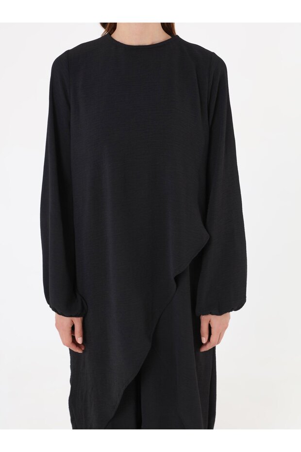 طقم أساسي بأكمام بالون بقصة غير متماثلة - أسود - - 3