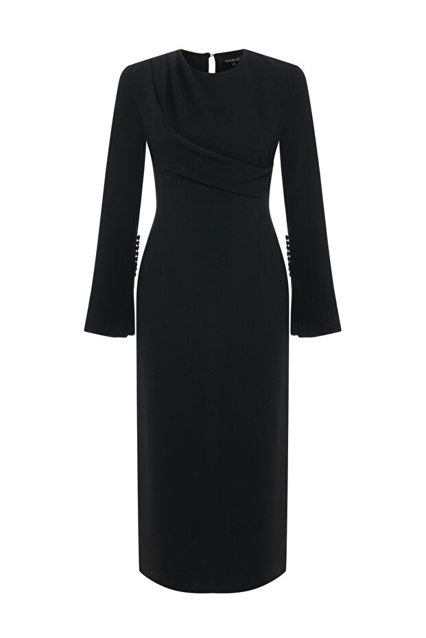 DRAPELİ MİDİ ELBİSE 26W40829 - 1