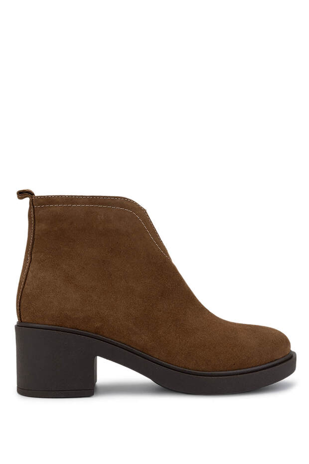 Women's Genuine Leather Tan Suede Heeled Boots