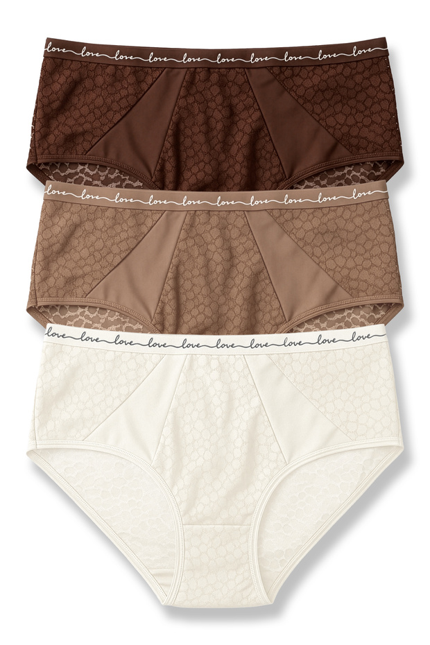3-Pack Leopard Lace Tulle Detailed and Love Elastic High Waist Women's Panties
