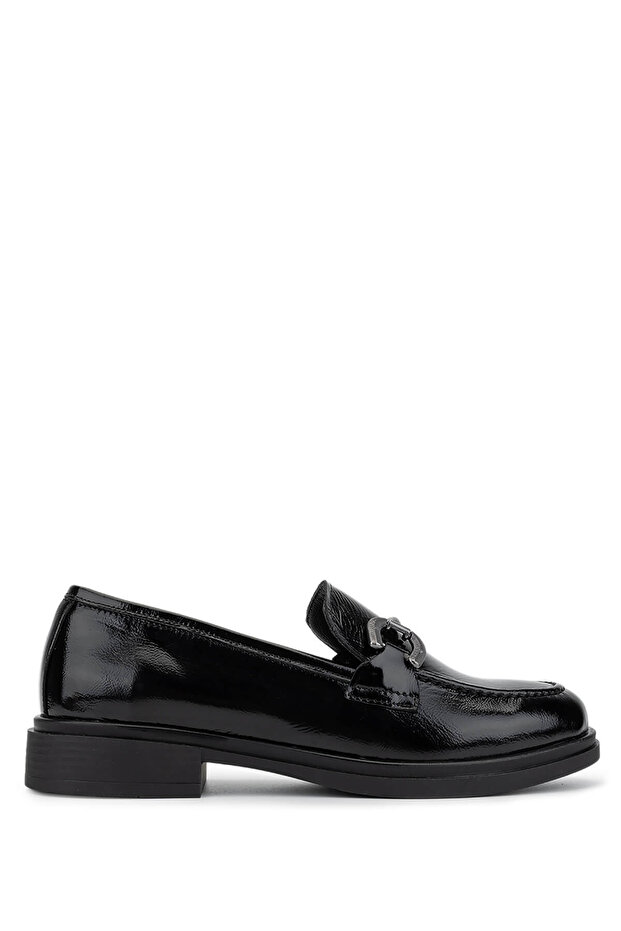 Women's Genuine Leather Black Patent Leather Loafers